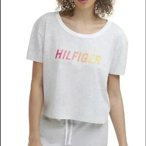 Tommy Hilfiger Women's Cutout Logo Pullover Top Gray Size XS New With Tags